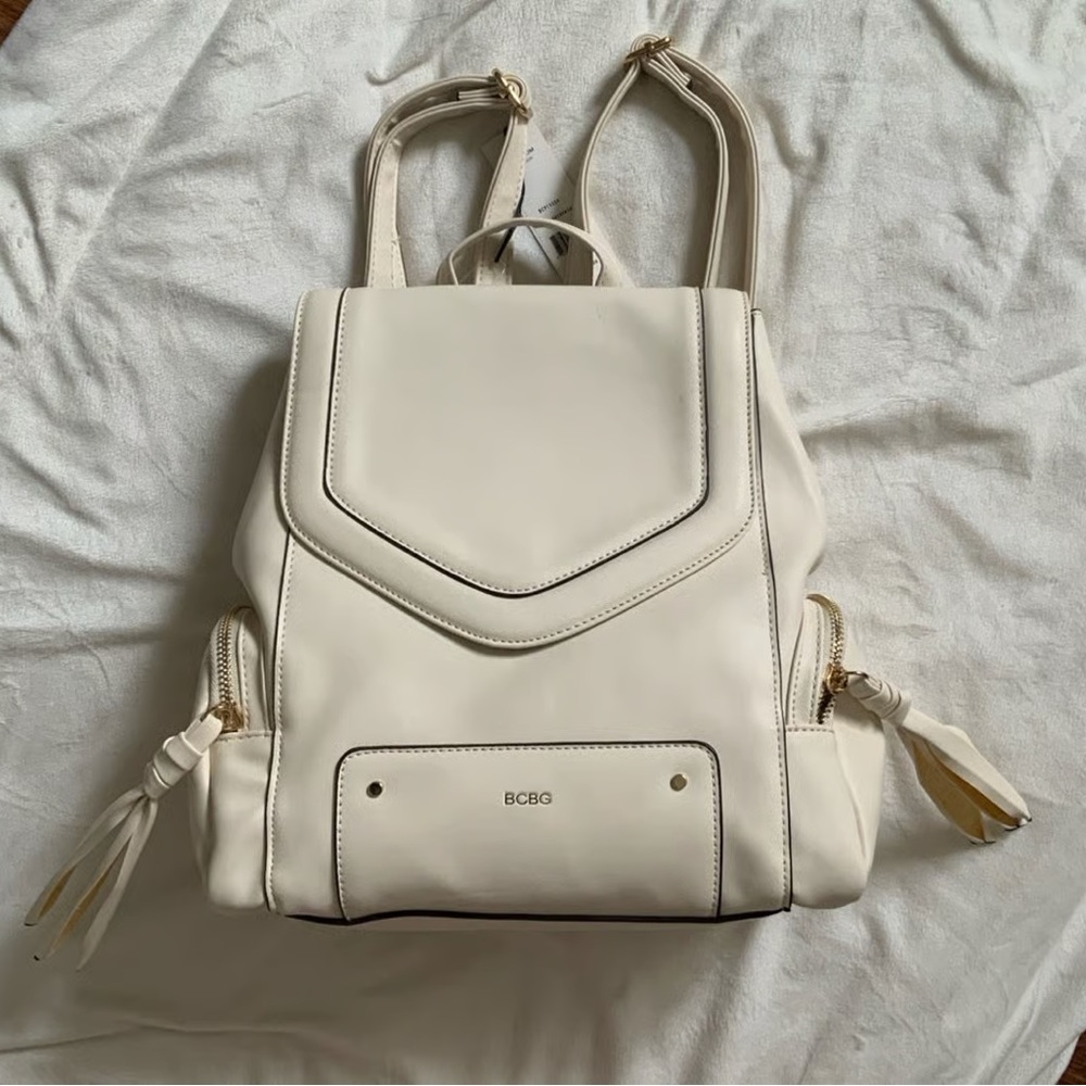 BCBG White Ivory Modern Backpack with Chevron Detail